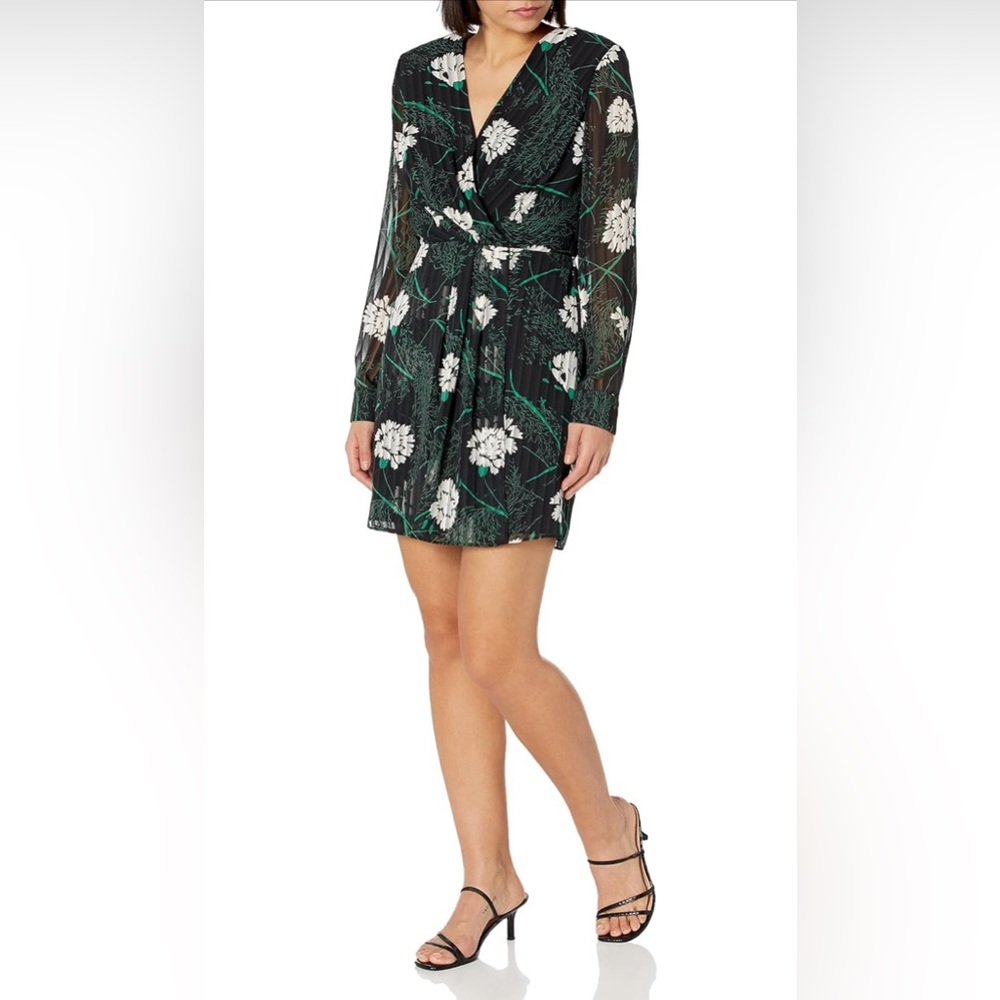 BCBGMAXAZRIA Women's Long Sleeve Mini Cocktail Dress with Surplice Wrap Style